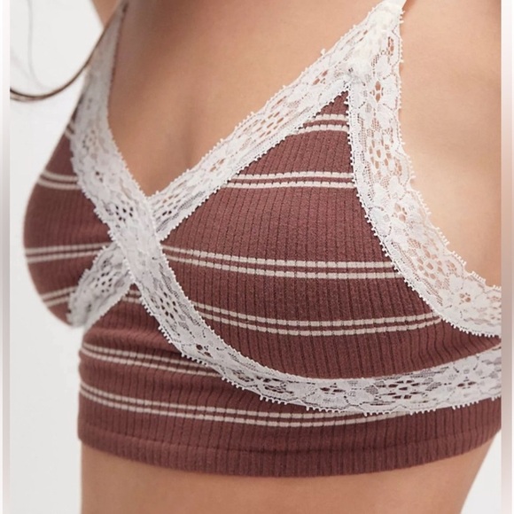 NWOT Free People Gigi Seamless Striped Brown and White Lace Bralette Size XS/SM - Picture 2 of 7